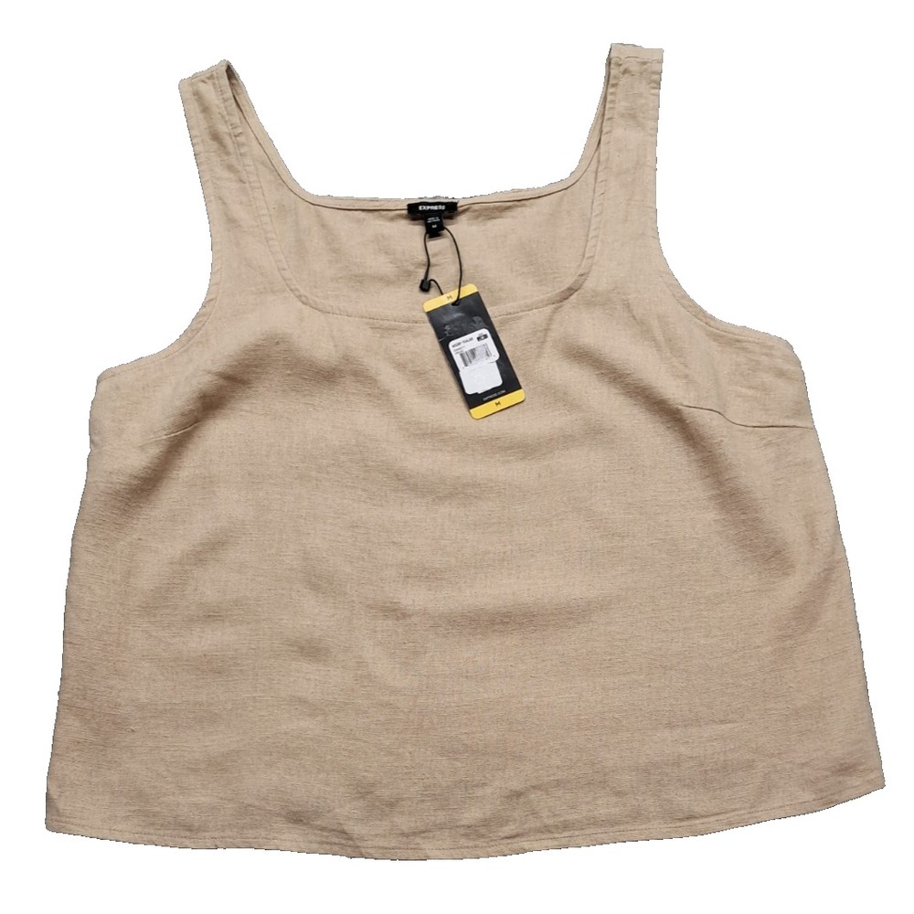 Express Linen Tank Top Womens Medium Casual Layers Office Wear Lightweight Crop - Picture 2 of 8